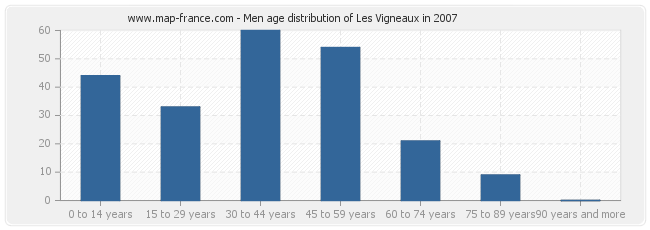 Men age distribution of Les Vigneaux in 2007